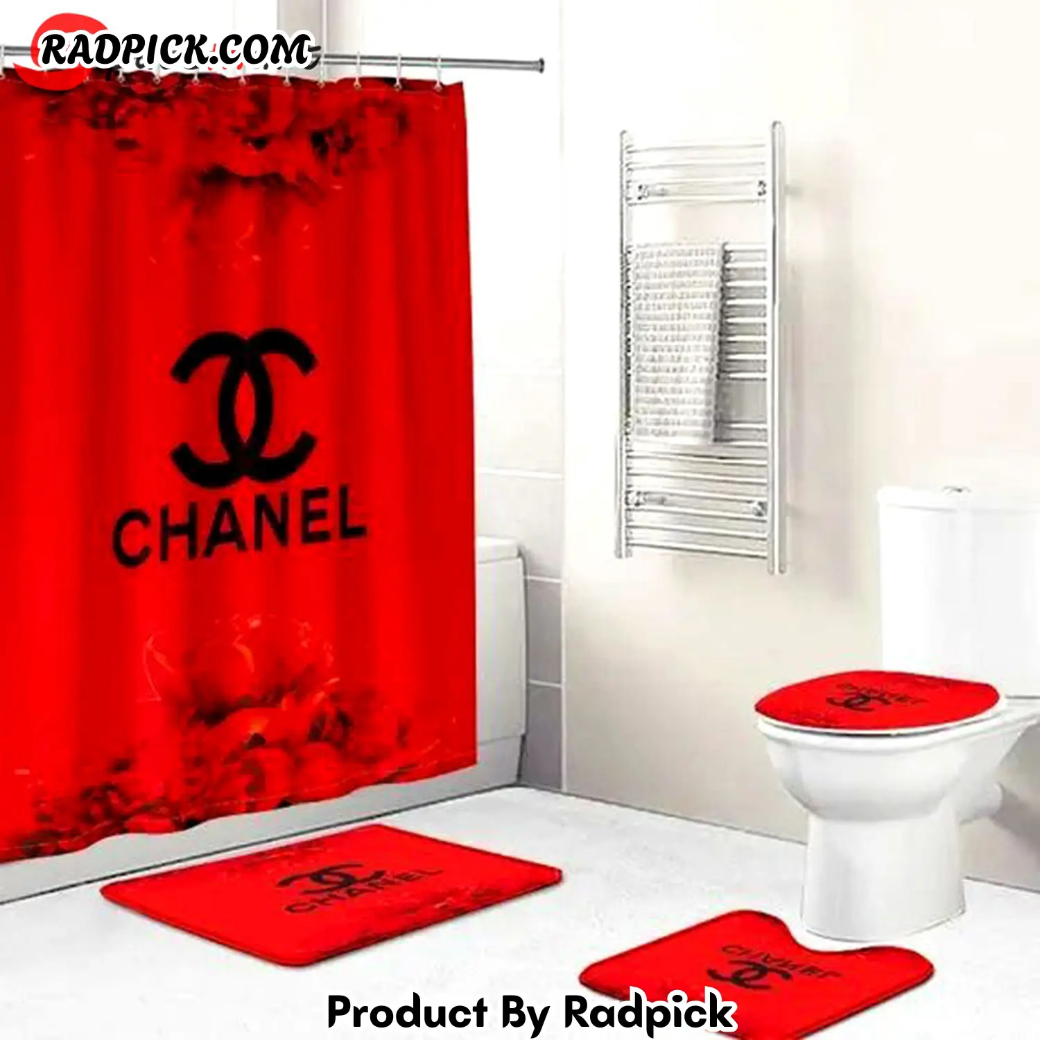 Chanel red bathroom set hot luxury shower curtain bath rug mat home decor 277 bathroom accessory sets rp3871171.png